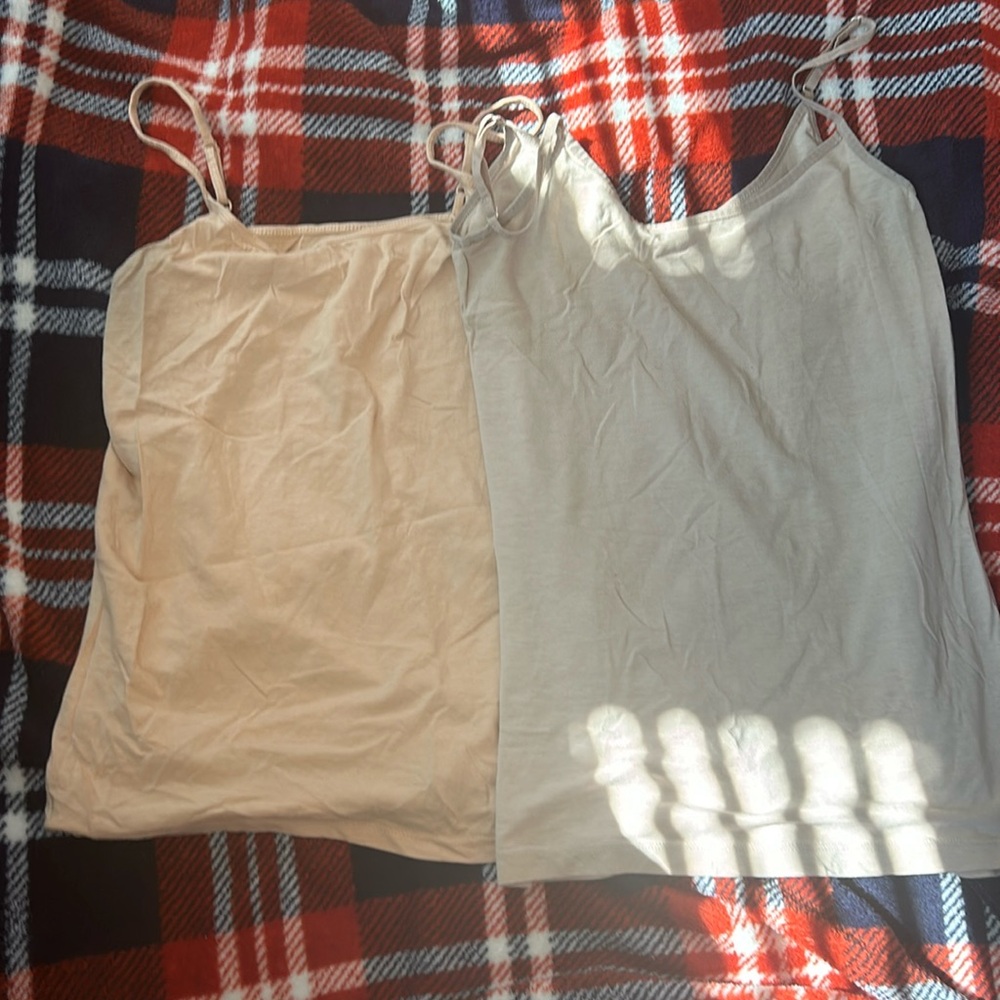 Two tank tops light tan and a darker tan both size small